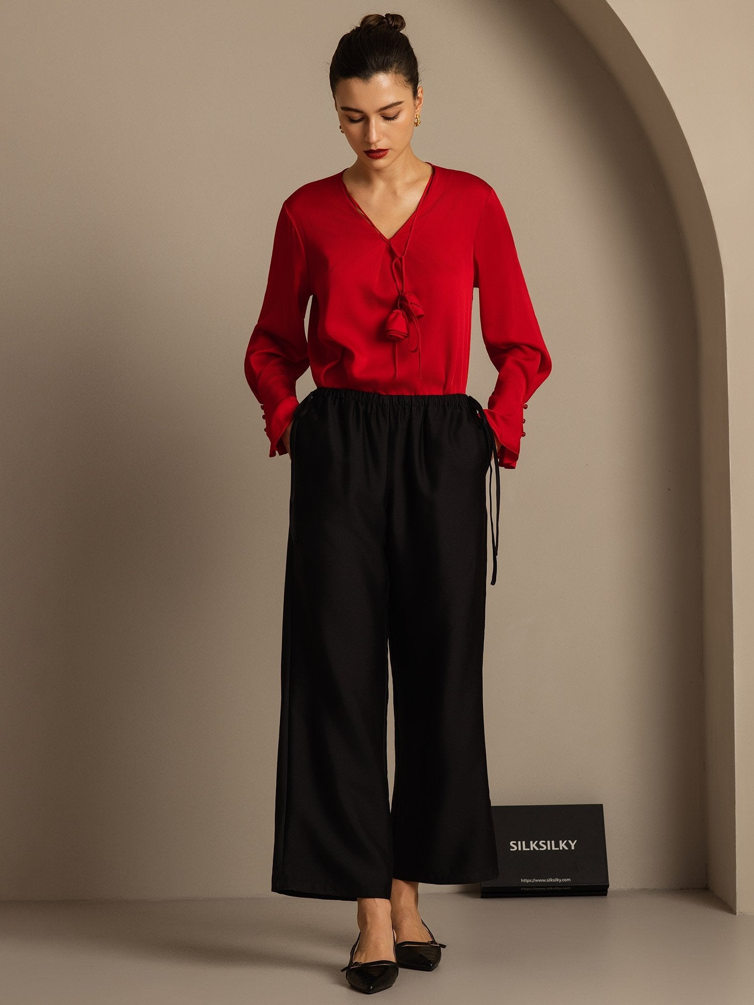 [Black] SilkSilky  32Momme Silk Womens Pants 005,