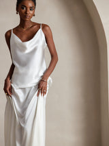 [White] SilkSilky  Spaghetti Strap Cowl Neck Camisole Top 003