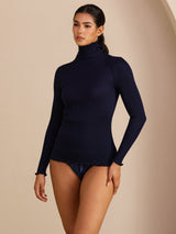 [Dark Blue] SilkSilky  Long Sleeve Turtle Neck Women's T-Shirt 007