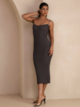 [Gray] SilkSilky Spaghetti Strap Square Neck Dress 007