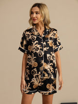 [Black Dragon] SilkSilky  Short Sleeve Notch Collar Women's Pajamas 003