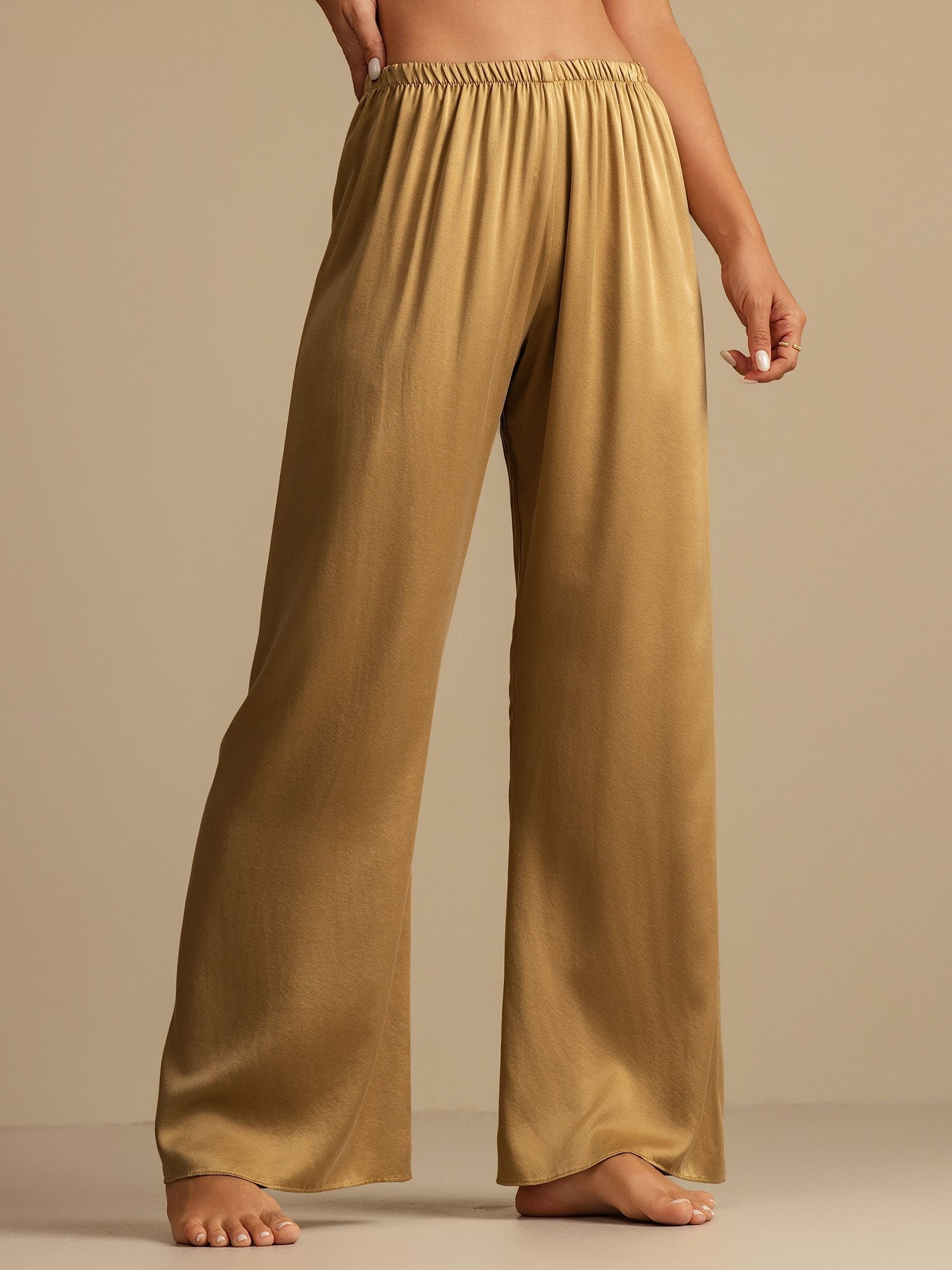 [Tan] SilkSilky  19Momme Silk Womens Sleep Bottoms 001,