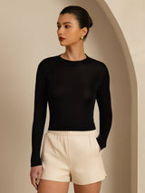 [Black] SilkSilky  Long Sleeve Mock Neck Women's T-Shirt 004