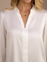 [White] SilkSilky  Long Sleeve Split Women's Blouse 005