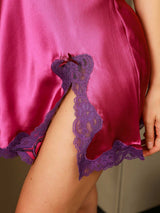 [Deep Pink] SilkSilky  Spaghetti Strap V Neck Nightgown 005