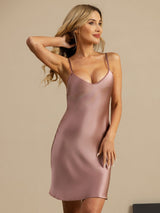 [Pale Mauve] SilkSilky  Pure Silk Spaghetti Strap V Neck Nightgown 003