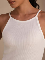 [White] SilkSilky Sleeveless Crew Neck Camisole Top 005