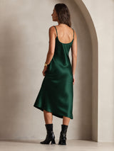 [Dark Green] SilkSilky  Spaghetti Strap V Neck Dress 002