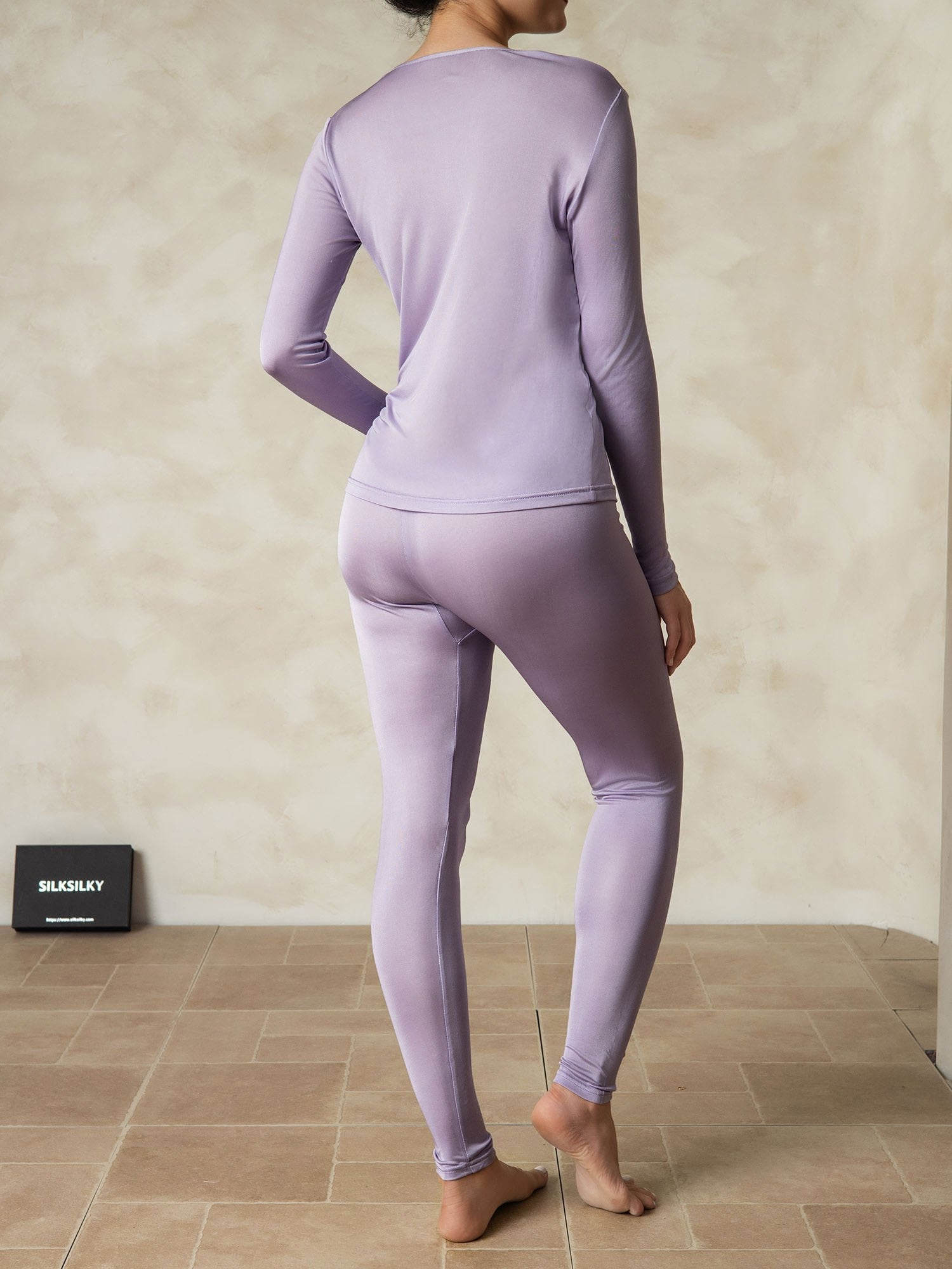 [Purple] SilkSilky  Silk Jersey Long Sleeve Round Neck Women's Long Johns 002