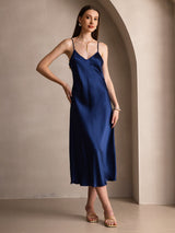 [Dark Blue] SilkSilky  Spaghetti Strap V Neck Dress 001