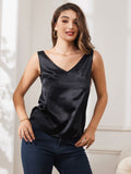 SilkSilky US Pure Silk Sleeveless V Neck Camisole Top Black 003