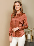 SilkSilky US Silk Blend Long Sleeve Collar Women's Shirt Coffee 003