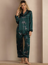 [Emerald Zebra] SilkSilky Long Sleeve Lapel Collar Women's Pajamas 006