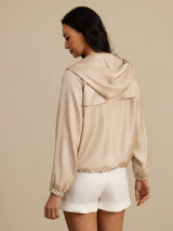 [Tan] SilkSilky Silk Satin Surah Long Sleeve High Neck Women's Outerwear 002