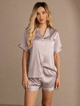 [Shadow Gray] SilkSilky  Short Sleeve Lapel Collar Women's Pajamas 005