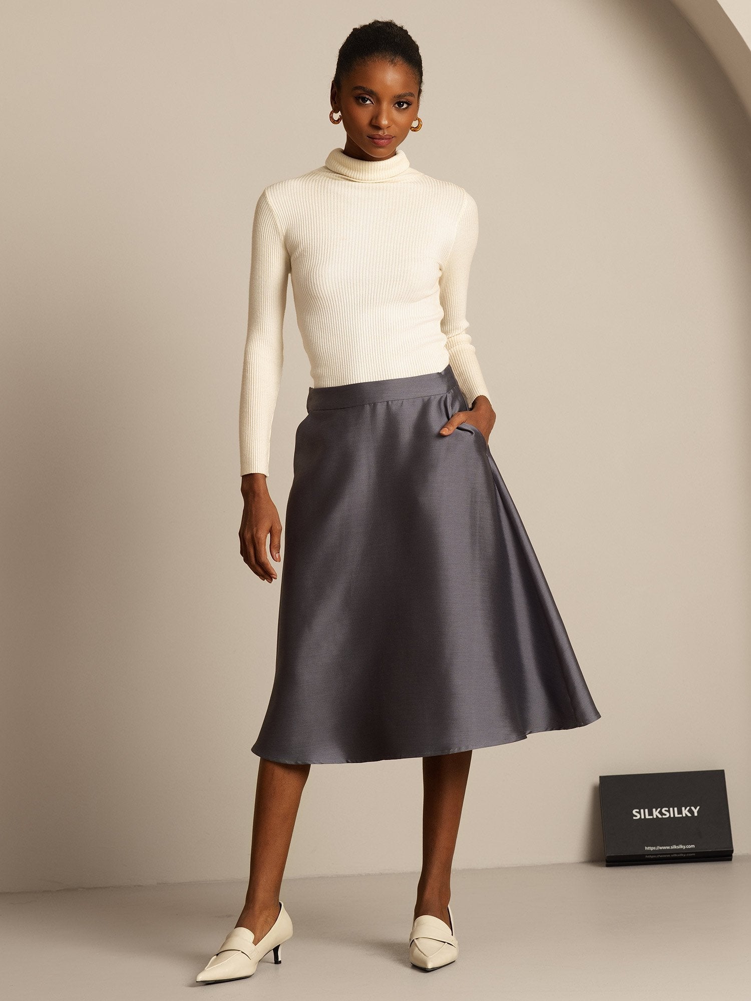 [Gray] SilkSilky  32Momme Silk Skirt 006,