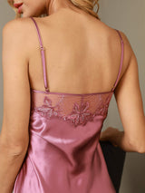 [Pale Mauve] SilkSilky  Pure Silk Spaghetti Strap V Neck Nightgown 003