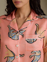 [Pink Cat] SilkSilky  Short Sleeve Lapel Collar Women's Pajamas 004