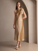 [Champagne] SilkSilky  Sleeveless Tie Neck Dress 006