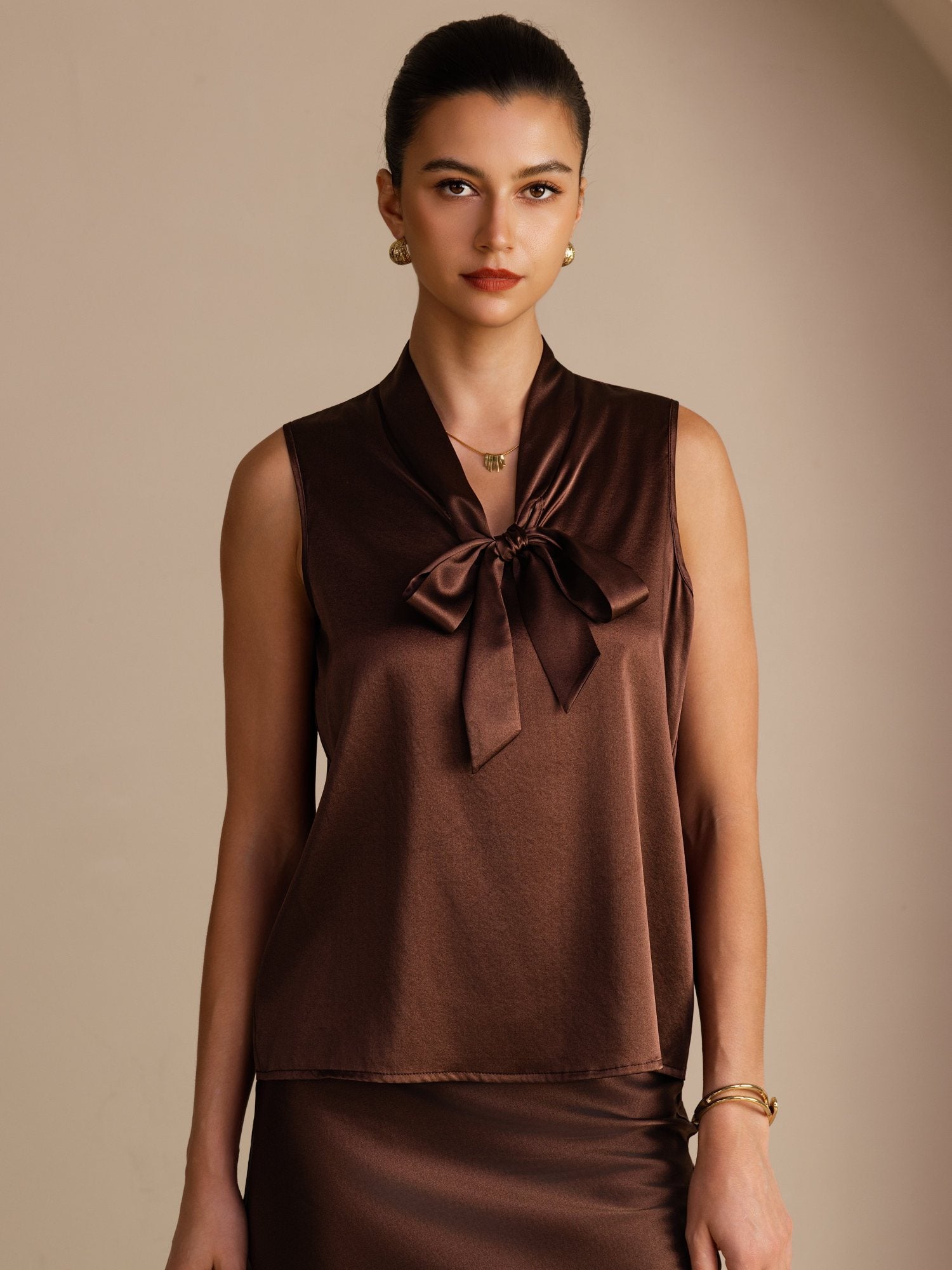 [Bitter Chocolate] SilkSilky  Sleeveless Tie Neck Camisole Top 001