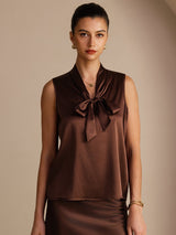 [Bitter Chocolate] SilkSilky Sleeveless Tie Neck Camisole Top 001