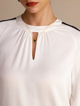 [White] SilkSilky Long Sleeve Keyhole Neck Women's Blouse 006