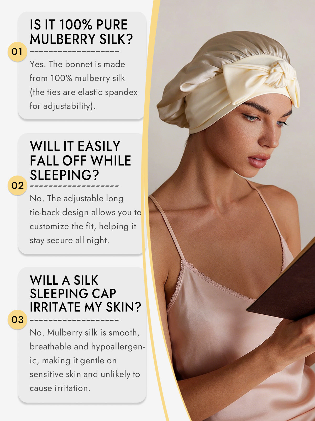 [Beige] SilkSilky  Pure Silk Sleep Cap 006