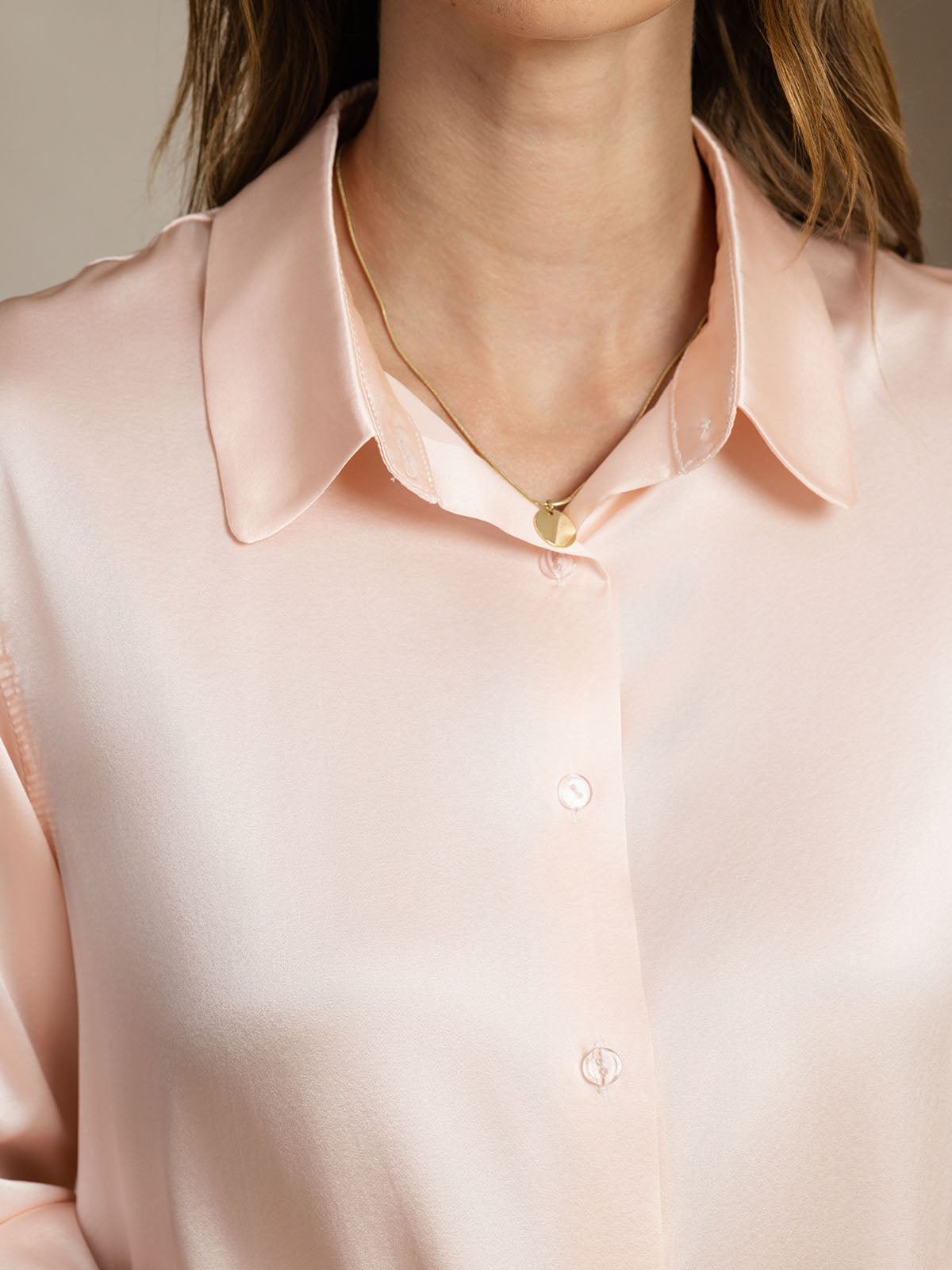 [Light Pink] SilkSilky  Silk Long Sleeve Lapel Collar Women's Shirt 003