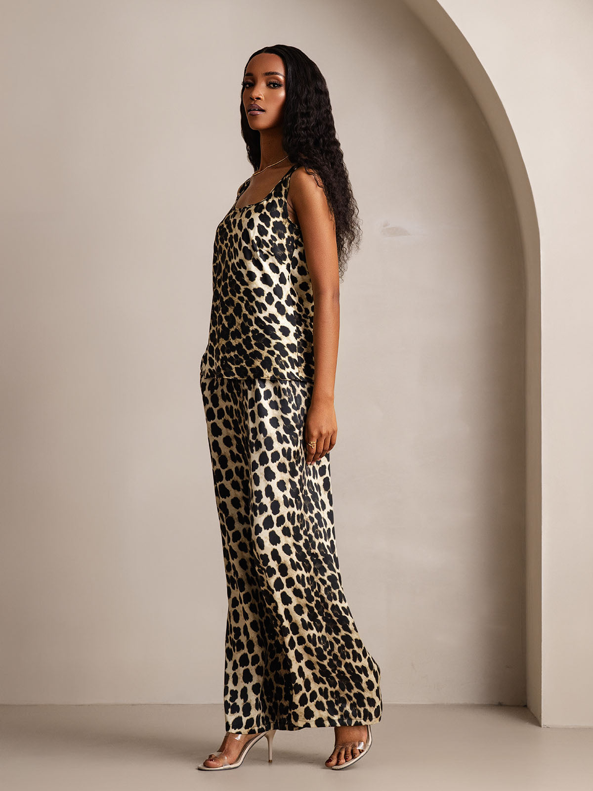[Leopard] SilkSilky  Pure Silk Boat Neck Camisole Set 005