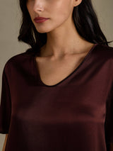 [Brown] SilkSilky  Half Sleeve V Neck Nightgown 004
