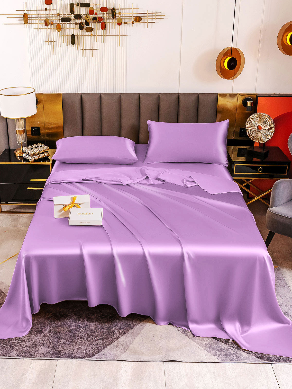 SilkSilky US 19Momme Pure Silk Bedding Set Lavender 002