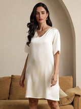 [Beige] SilkSilky  Half Sleeve V Neck Nightgown 004