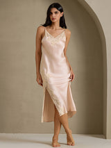 [Light Pink] SilkSilky  Spaghetti Strap V Neck Nightgown 001