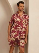[Wine Dragon] SilkSilky  Short Sleeve Notch Collar Men's Pajamas 001