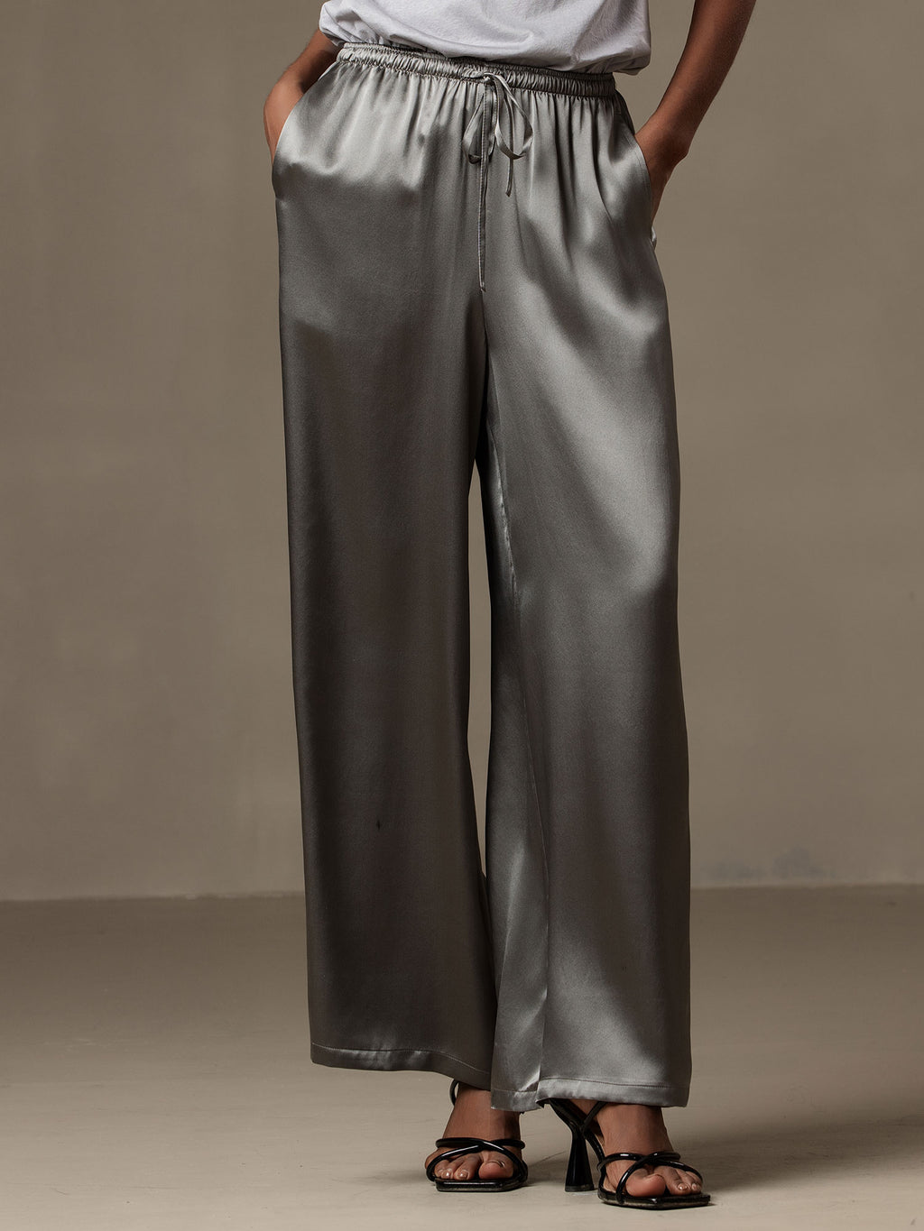 100% Mulberry Silk Wide Leg Pants Elastic Waist Design