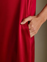[Wine] SilkSilky 3/4 Sleeve Round Neck Dress 003
