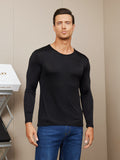 SilkSilky US Silk Knitted Long Sleeve Round Neck Men's T Shirt Black 001