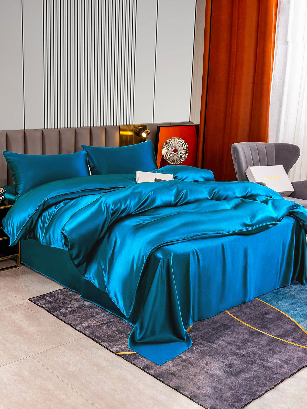 SilkSilky US 22Momme Pure Silk Bedding Set Teal 002