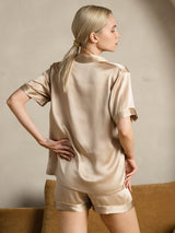 [Champagne] SilkSilky  Short Sleeve Notch Collar Women's Pajamas 002