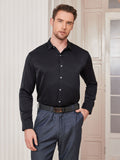 SilkSilky US Silk Blend Long Sleeve Collar Men's Shirt Black 001