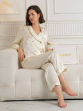 SilkSilky Pure Silk Long Sleeve V Neck Women's Pajamas Beige 007