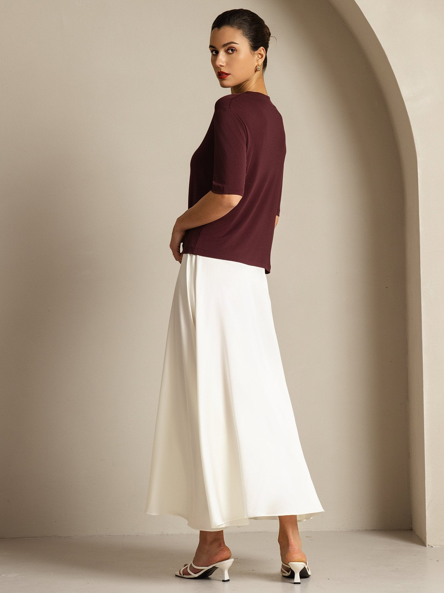 [Windsor Wine] SilkSilky  Pure Silk Round Neck Women's T-Shirt 008