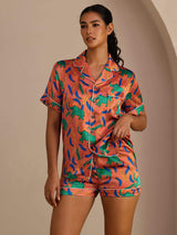 [Clay Elephant] SilkSilky  Short Sleeve Lapel Collar Women's Pajamas 003