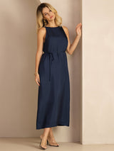 [Dark Blue] SilkSilky Sleeveless Crew Neck Dress 004