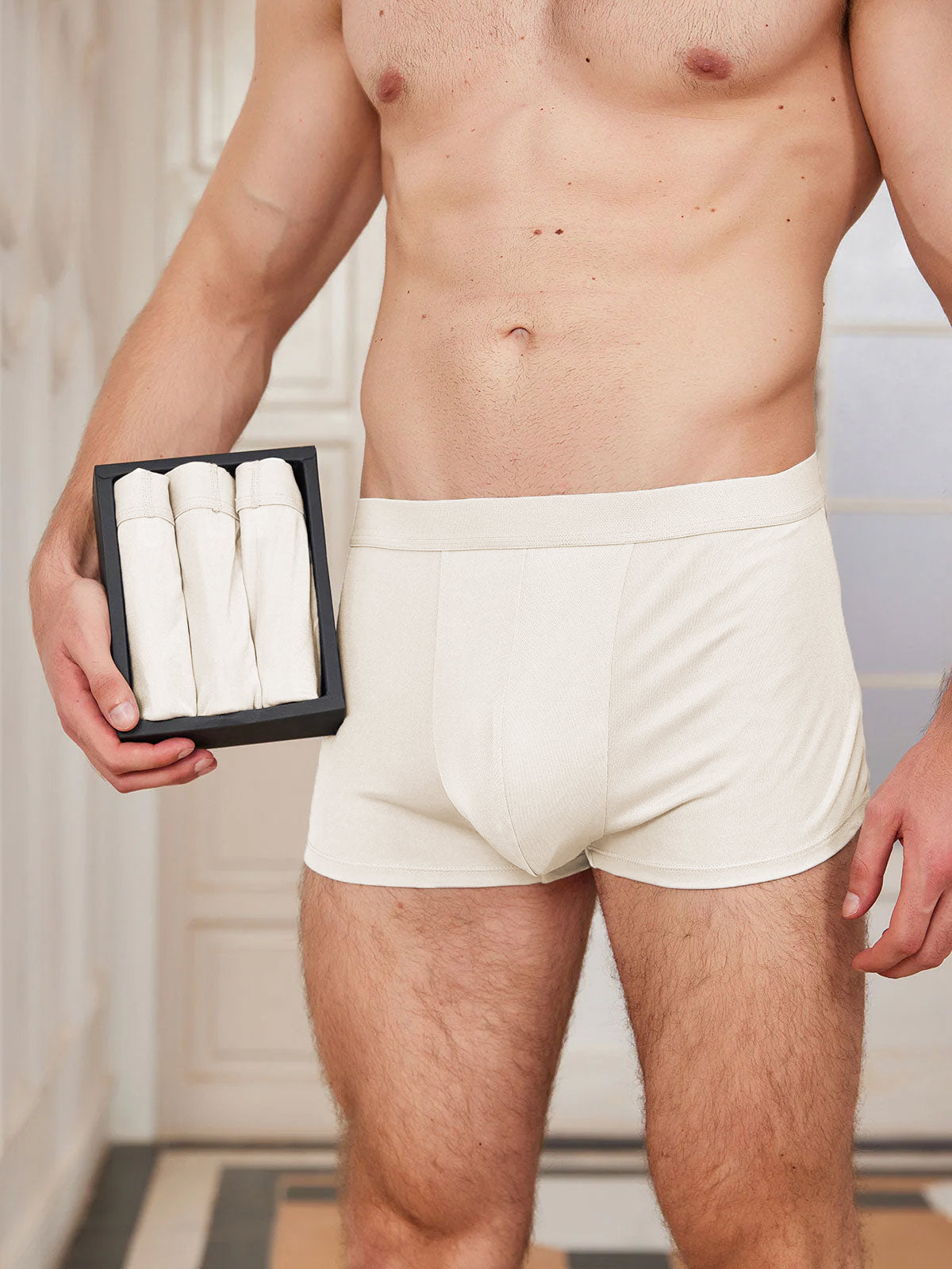 [Beige] SilkSilky  Pure Silk Mens Underwear 001