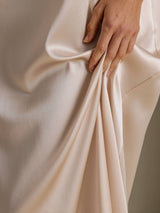 [Beige] SilkSilky 3/4 Sleeve Round Neck Dress 004