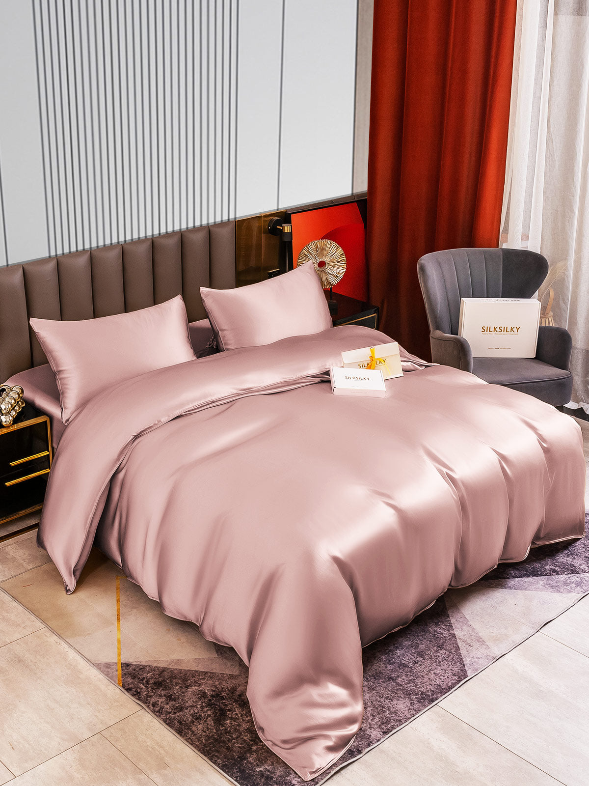 SilkSilky US 22Momme Pure Silk Bedding Set PaleMauve 002