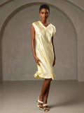 SilkSilky  Pure Silk Sleeveless V Neck Nightgown Yellow 001