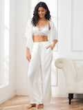 SilkSilky US Pure Silk Half Sleeve Womens Pajamas White 001