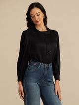[Black] SilkSilky 19Momme Long Sleeve Round Neck Blouse 001